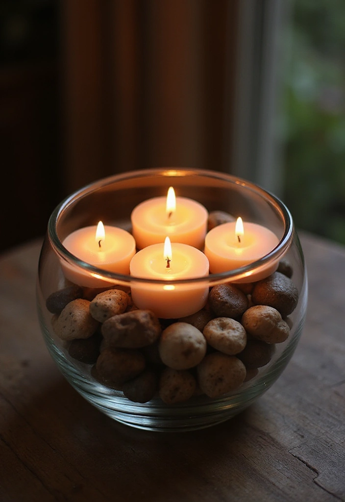 28 Glass Bowl Centerpiece Ideas for Every Season 58 28 Glass Bowl Centerpiece Ideas for Every Season - 16. Cozy Candle Nook