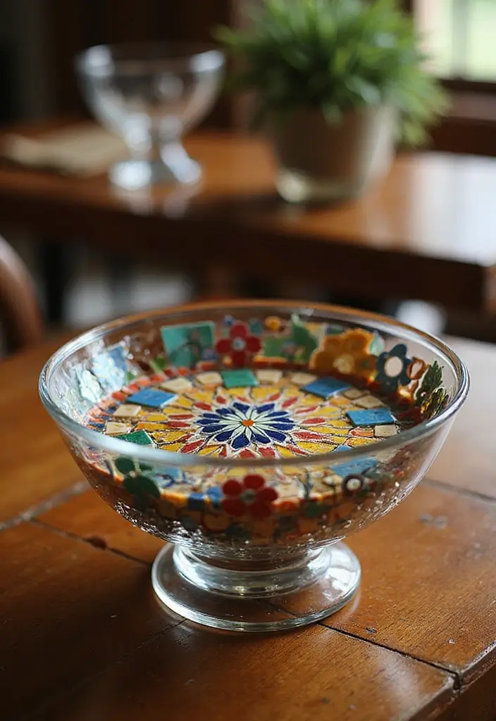 28 Glass Bowl DIY Decor Ideas for Stunning Handmade Projects 1 28 Glass Bowl DIY Decor Ideas for Stunning Handmade Projects - 1. Colorful Mosaic Bowl Centerpiece