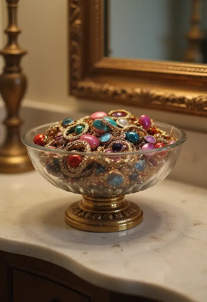 28 Glass Bowl DIY Decor Ideas for Stunning Handmade Projects 35 28 Glass Bowl DIY Decor Ideas for Stunning Handmade Projects - 11. Glass Bowl Jewelry Organizer