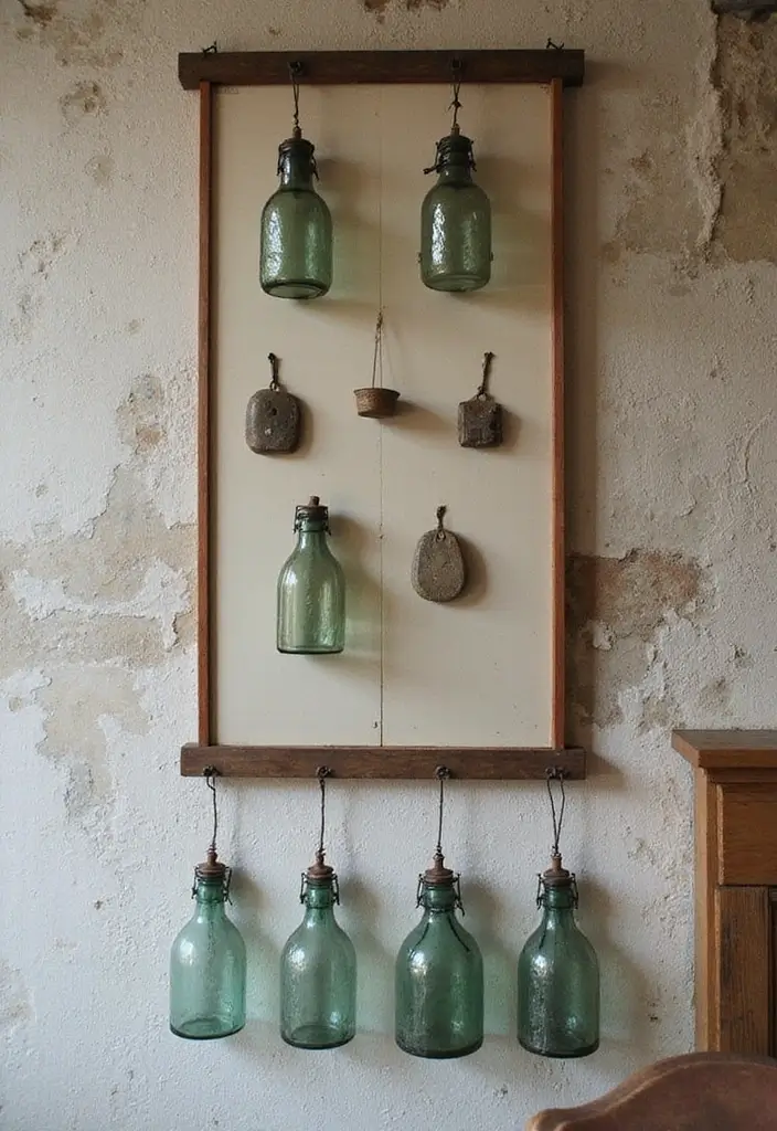 28 Glass Water Jug Decor Ideas for Kitchen and Dining Spaces - 12. Vintage Glass Jug Wall Art