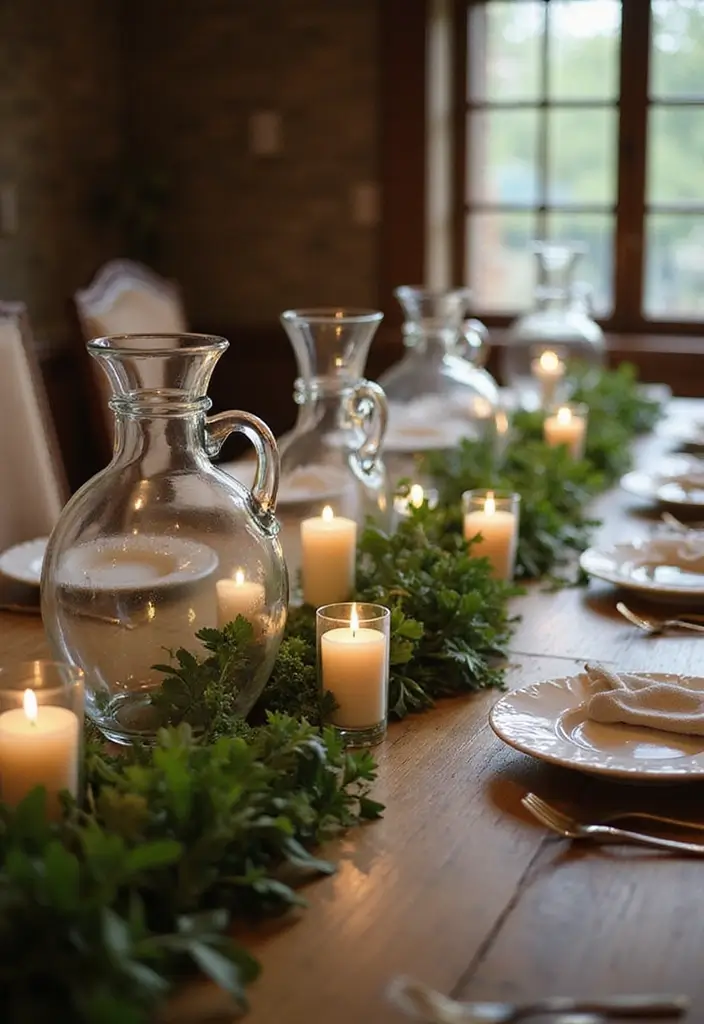 28 Glass Water Jug Decor Ideas for Kitchen and Dining Spaces - 13. Dining Table Runner