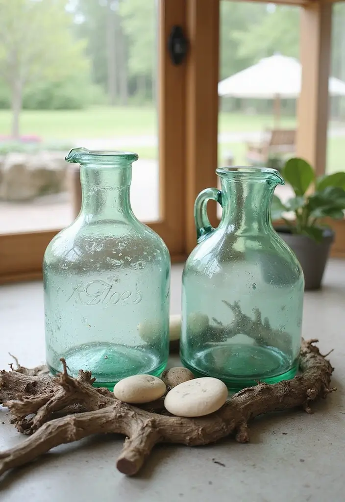 28 Glass Water Jug Decor Ideas for Kitchen and Dining Spaces - 21. Nature-Inspired Displays
