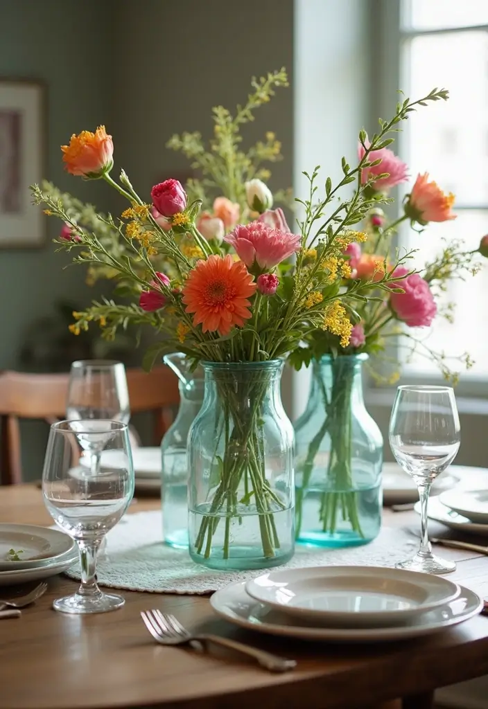 28 Glass Water Jug Decor Ideas for Kitchen and Dining Spaces - 23. Repurposed as Vases