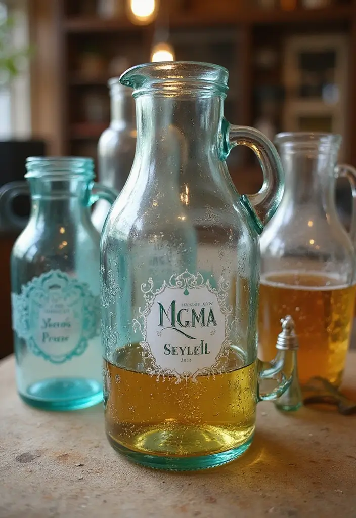 28 Glass Water Jug Decor Ideas for Kitchen and Dining Spaces - 25. Personalized Touch