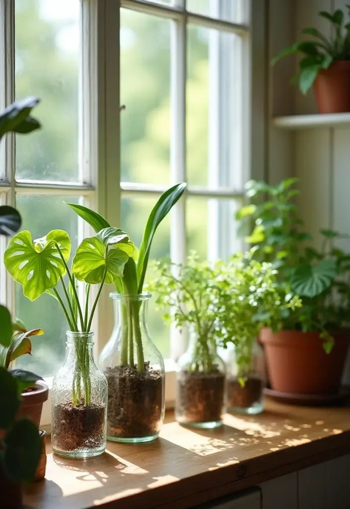 28 Glass Water Jug Decor Ideas for Kitchen and Dining Spaces - 6. Jugs as Plant Holders