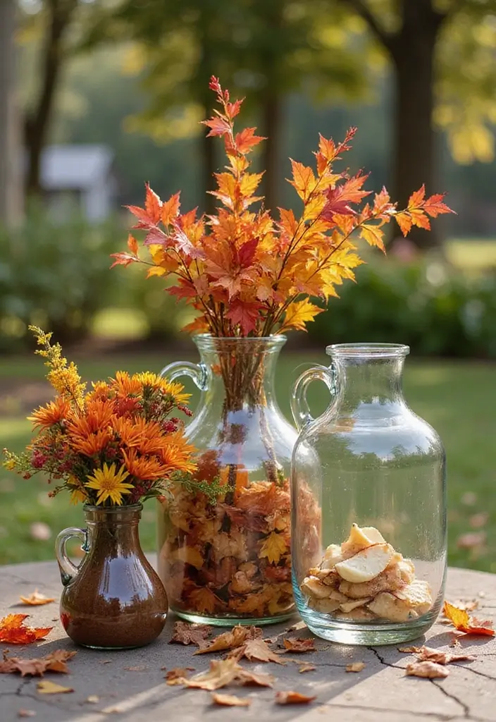 28 Large Glass Jug Decor Ideas for Rustic and Modern Styles 69 28 Large Glass Jug Decor Ideas for Rustic and Modern Styles - 13. Seasonal Outdoor Decor