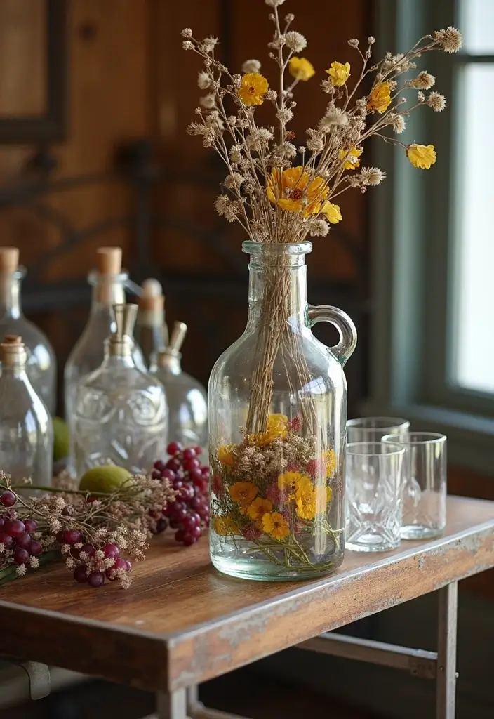 28 Large Glass Jug Decor Ideas for Rustic and Modern Styles 77 28 Large Glass Jug Decor Ideas for Rustic and Modern Styles - 15. Rustic Wine Jug Decor