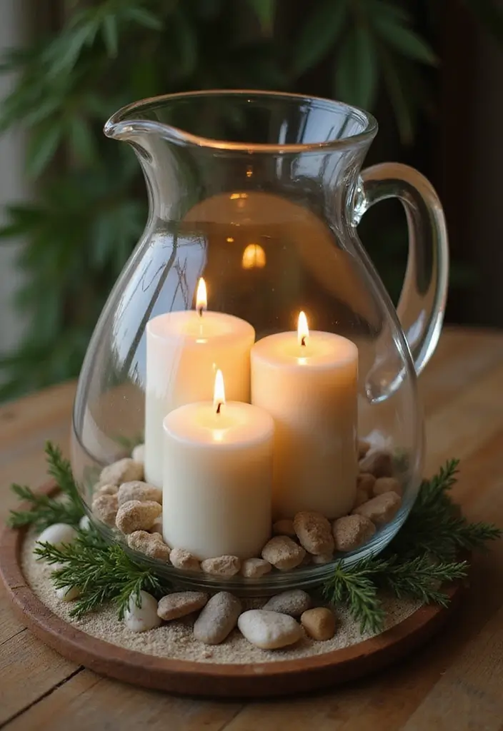 28 Large Glass Jug Decor Ideas for Rustic and Modern Styles 29 28 Large Glass Jug Decor Ideas for Rustic and Modern Styles - 5. Large Glass Jug Candle Holder