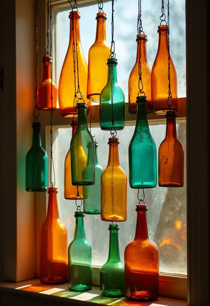 28 Vintage Glass Bottle Decor Ideas That Tell a Story - 12. Vintage Bottle Suncatchers