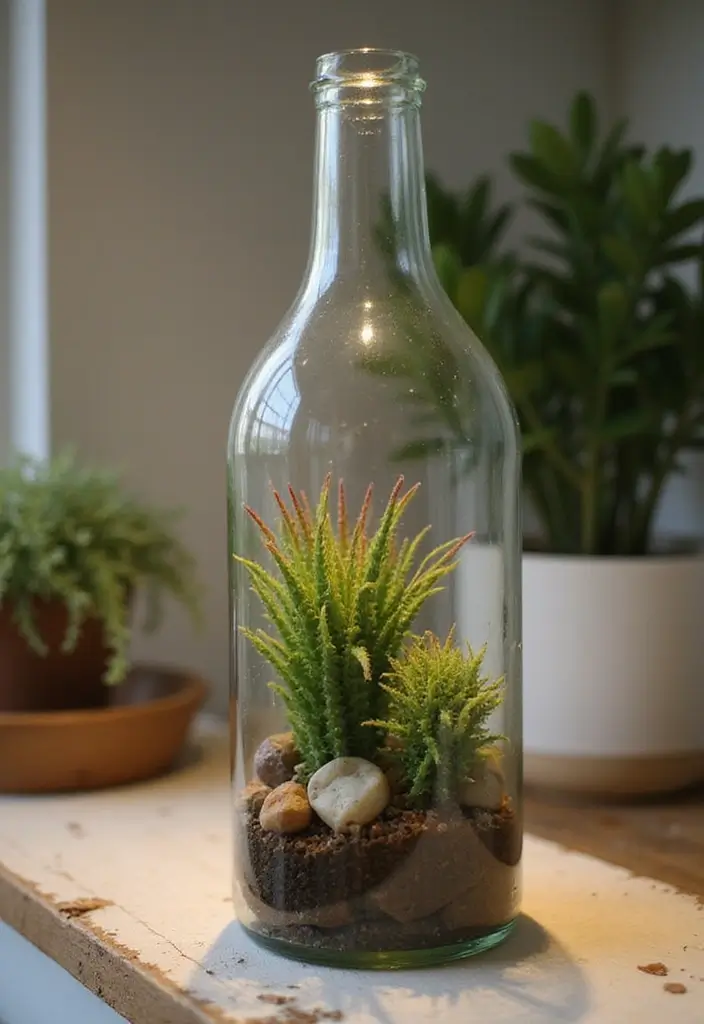28 Vintage Glass Bottle Decor Ideas That Tell a Story - 18. Vintage Bottle Terrarium