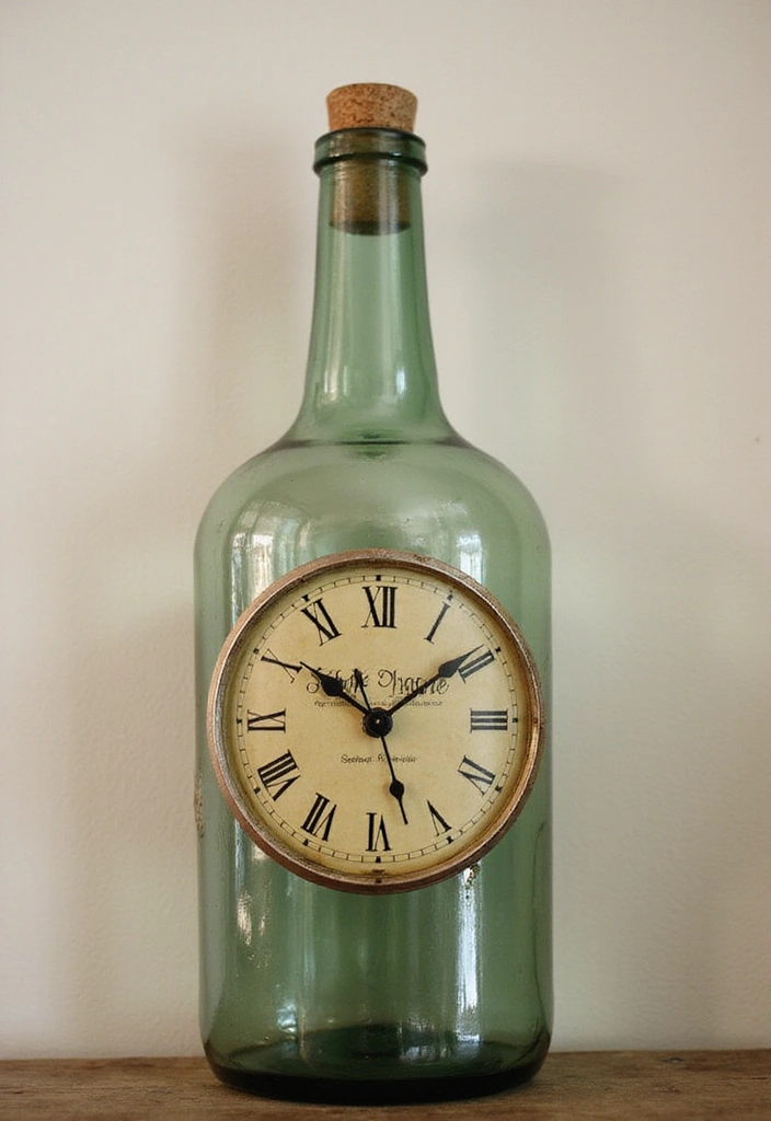 28 Vintage Glass Bottle Decor Ideas That Tell a Story - 19. Vintage Glass Bottle Clock