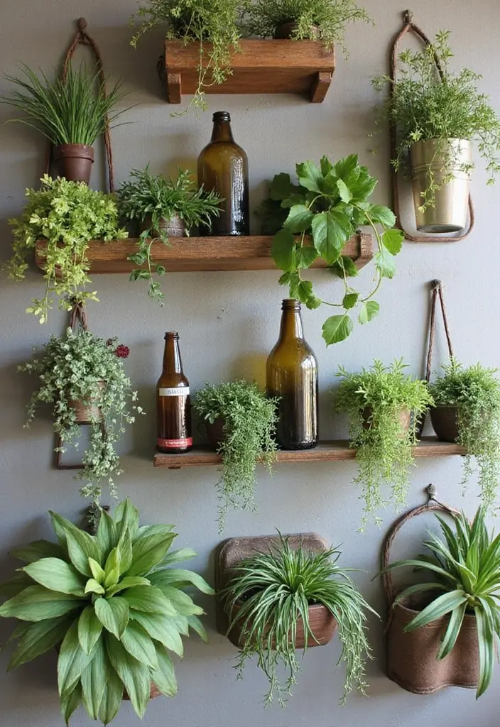 28 Vintage Glass Bottle Decor Ideas That Tell a Story - 23. Vintage Glass Bottle Wall Planters
