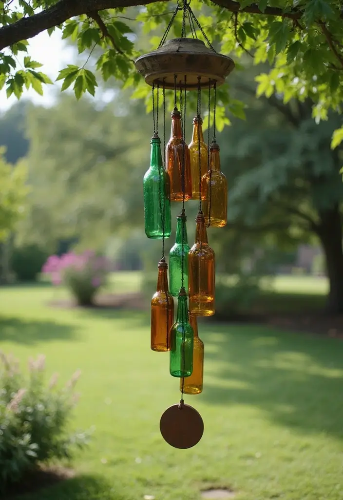 28 Vintage Glass Bottle Decor Ideas That Tell a Story - 24. Vintage Bottle Wind Chime