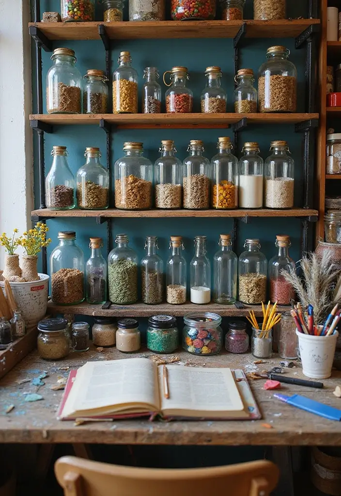 28 Vintage Glass Bottle Decor Ideas That Tell a Story - 27. Vintage Glass Bottle Art Supply Holder