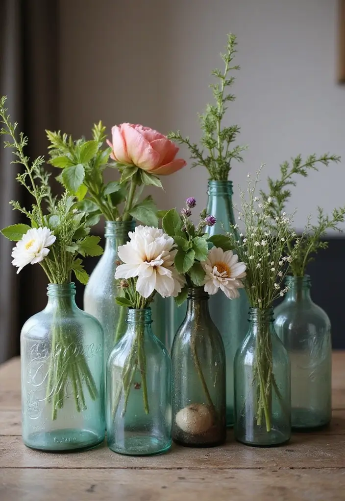 28 Vintage Glass Bottle Decor Ideas That Tell a Story - 3. Upcycled Bottle Vases