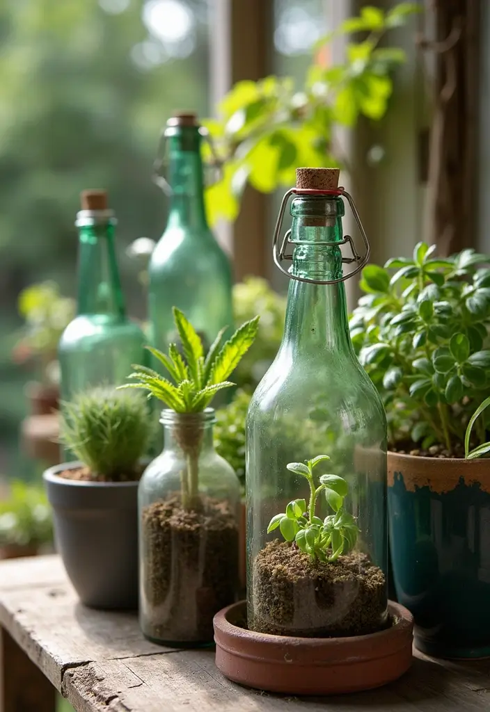 28 Vintage Glass Bottle Decor Ideas That Tell a Story - 4. Bottle Planters