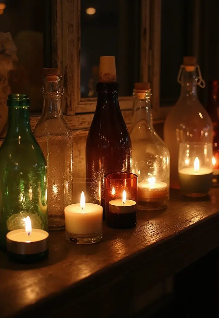 28 Vintage Glass Bottle Decor Ideas That Tell a Story - 5. Candle Holders with a Twist