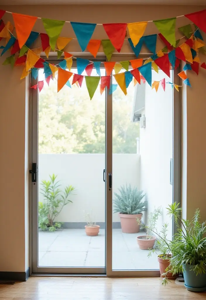 30 Above Sliding Glass Door Decor Ideas to Fill That Empty Space 38 30 Above Sliding Glass Door Decor Ideas to Fill That Empty Space - 14. Colorful Banners or Garlands