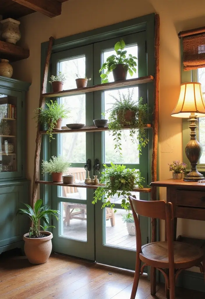 30 Above Sliding Glass Door Decor Ideas to Fill That Empty Space 39 30 Above Sliding Glass Door Decor Ideas to Fill That Empty Space - 15. Rustic Ladder Display