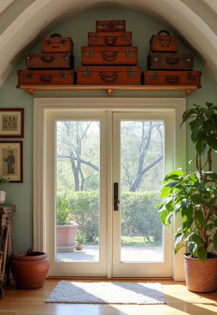 30 Above Sliding Glass Door Decor Ideas to Fill That Empty Space 47 30 Above Sliding Glass Door Decor Ideas to Fill That Empty Space - 17. Vintage Suitcase Display