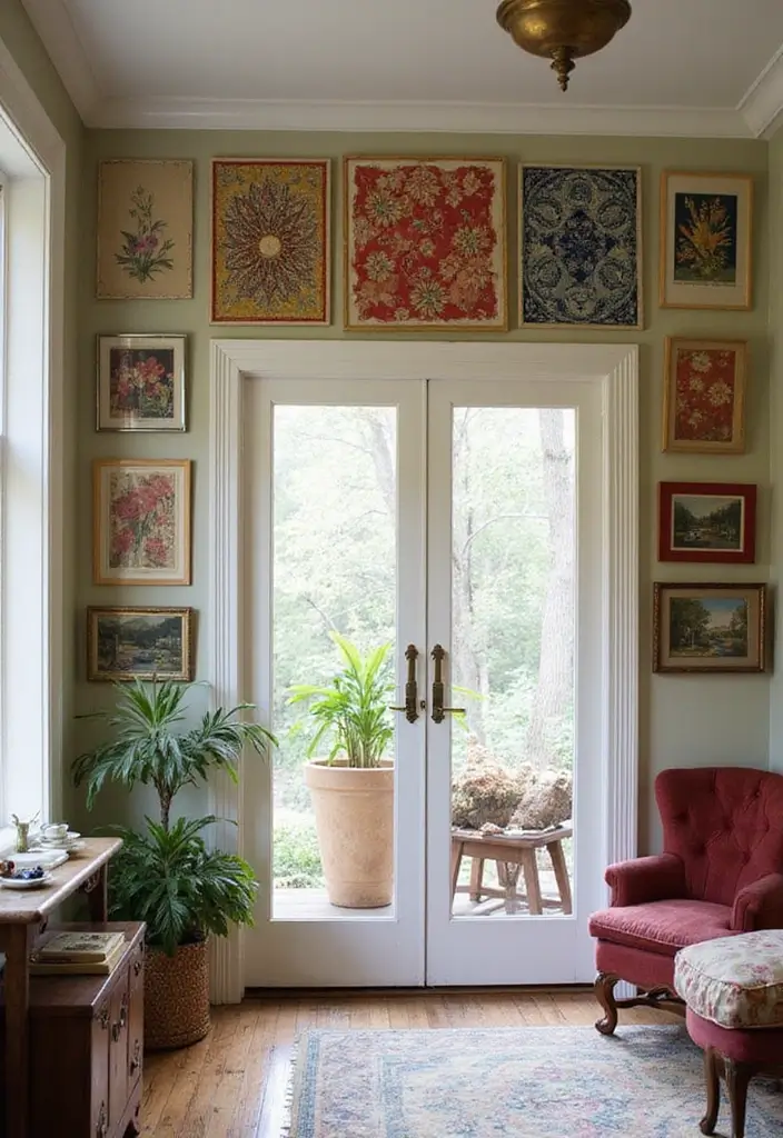 30 Above Sliding Glass Door Decor Ideas to Fill That Empty Space 92 30 Above Sliding Glass Door Decor Ideas to Fill That Empty Space - 30. Framed Vintage Fabric
