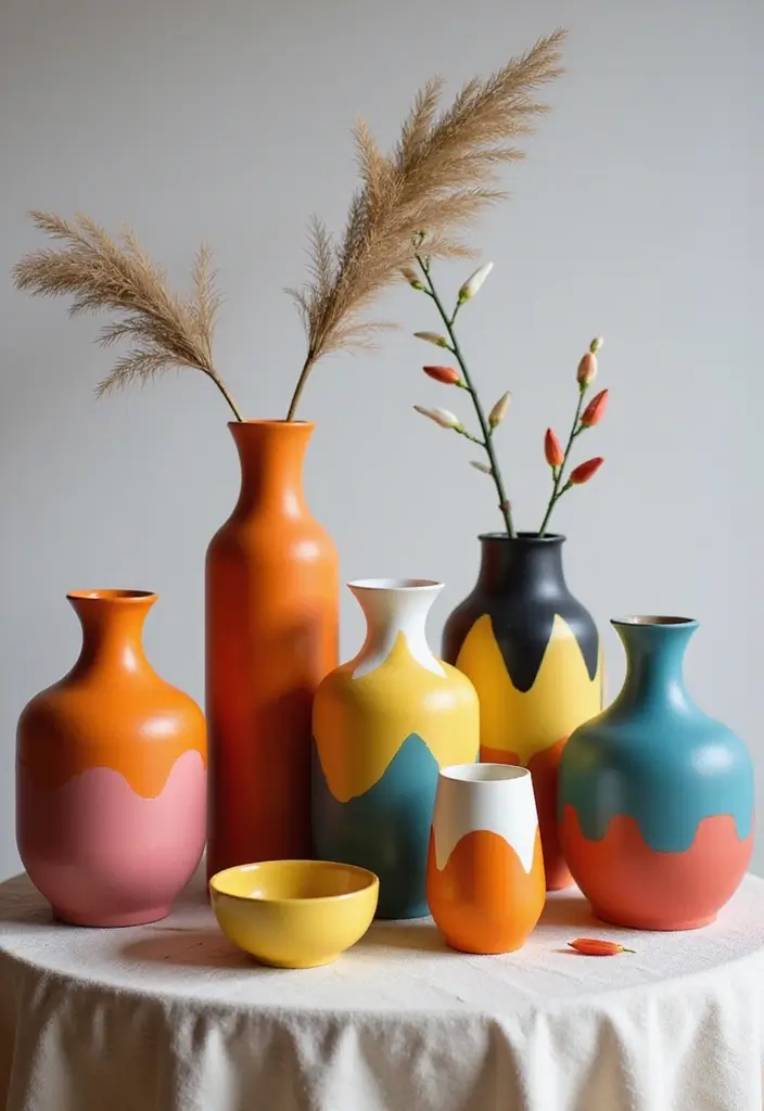 30 Colored Glass Vase Decor Ideas for Vibrant Home Accents 34 30 Colored Glass Vase Decor Ideas for Vibrant Home Accents - 10. Color Blocked Vases
