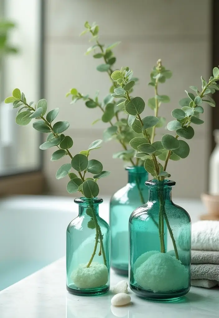 30 Colored Glass Vase Decor Ideas for Vibrant Home Accents 62 30 Colored Glass Vase Decor Ideas for Vibrant Home Accents - 16. Spa-Inspired Bathroom Decor