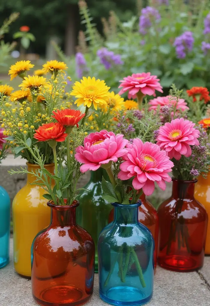 30 Colored Glass Vase Decor Ideas for Vibrant Home Accents 92 30 Colored Glass Vase Decor Ideas for Vibrant Home Accents - 22. Seasonal Outdoor Displays