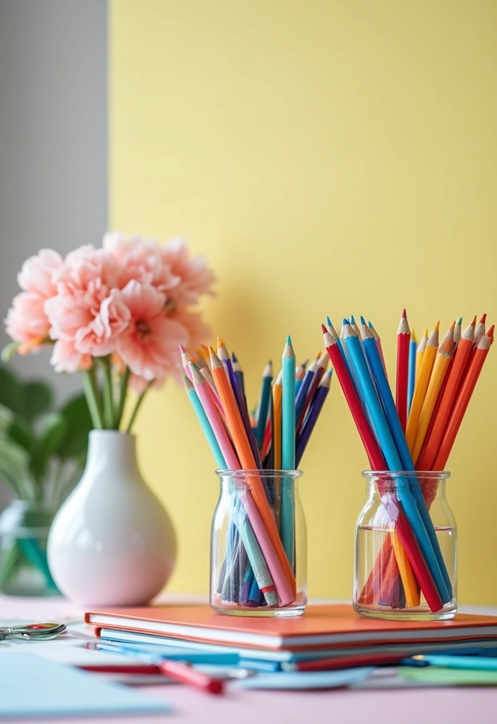 30 Colored Glass Vase Decor Ideas for Vibrant Home Accents 93 30 Colored Glass Vase Decor Ideas for Vibrant Home Accents - 23. Colorful Desk Accessories