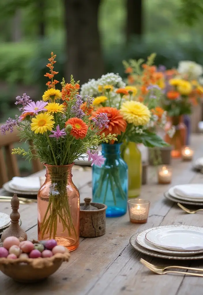 30 Colored Glass Vase Decor Ideas for Vibrant Home Accents 107 30 Colored Glass Vase Decor Ideas for Vibrant Home Accents - 25. Whimsical Garden Parties