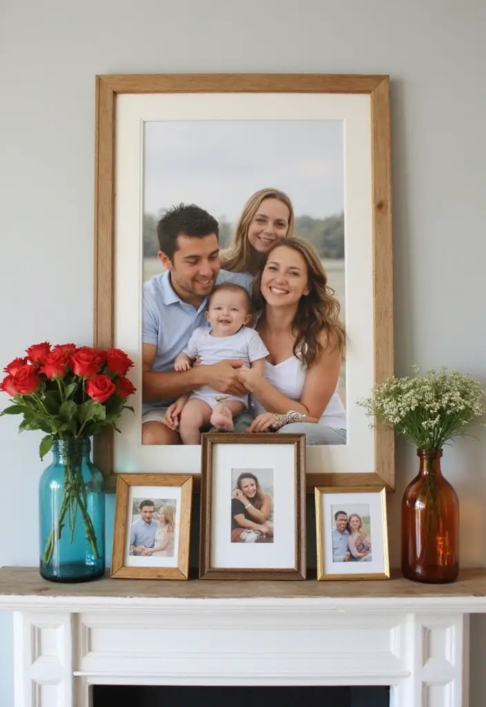 30 Colored Glass Vase Decor Ideas for Vibrant Home Accents 115 30 Colored Glass Vase Decor Ideas for Vibrant Home Accents - 27. Family Photo Display