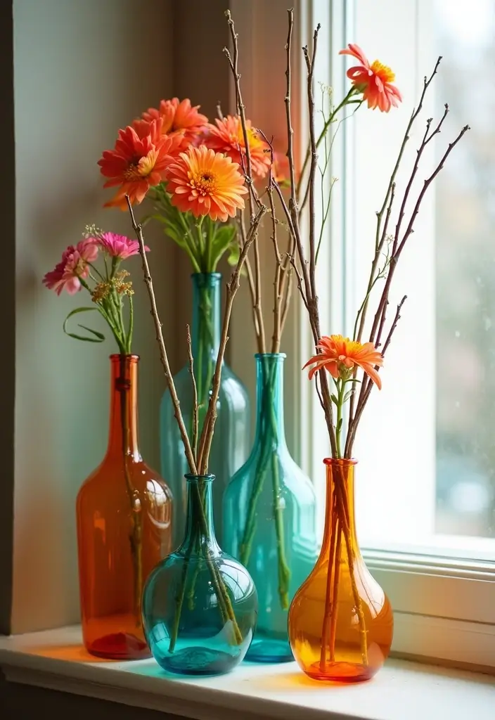 30 Colored Glass Vase Decor Ideas for Vibrant Home Accents 136 30 Colored Glass Vase Decor Ideas for Vibrant Home Accents - 30. Colorful Corner Displays