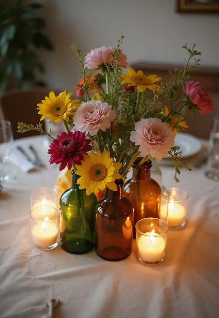 30 Colored Glass Vase Decor Ideas for Vibrant Home Accents 12 30 Colored Glass Vase Decor Ideas for Vibrant Home Accents - 6. Layered Glass Centerpiece