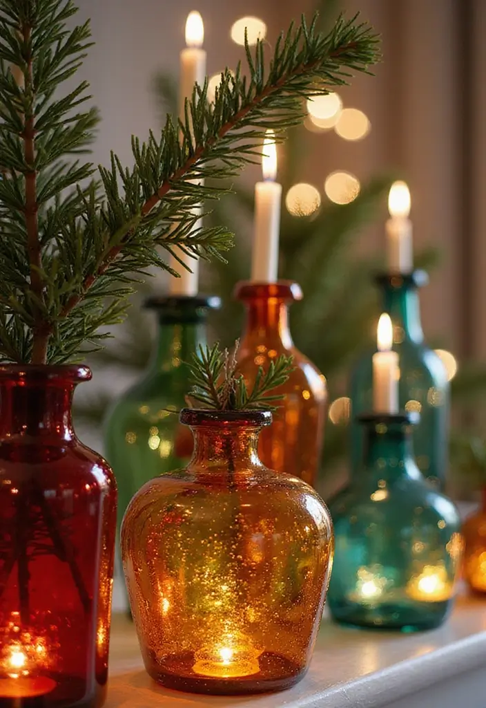 30 Colored Glass Vase Decor Ideas for Vibrant Home Accents 26 30 Colored Glass Vase Decor Ideas for Vibrant Home Accents - 8. Festive Holiday Decor