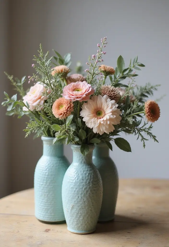 30 Colored Glass Vase Decor Ideas for Vibrant Home Accents 33 30 Colored Glass Vase Decor Ideas for Vibrant Home Accents - 9. Bohemian Bouquet Arrangement