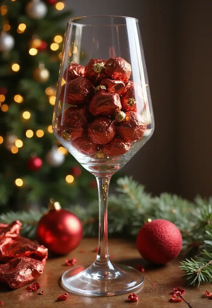 30 Giant Wine Glass Decor Ideas for Playful Centerpieces 30 30 Giant Wine Glass Decor Ideas for Playful Centerpieces - 10. Holiday Cheer