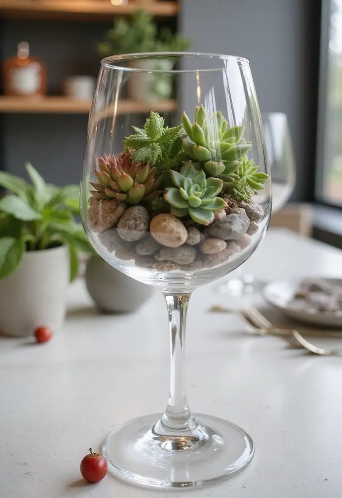 30 Giant Wine Glass Decor Ideas for Playful Centerpieces 43 30 Giant Wine Glass Decor Ideas for Playful Centerpieces - 17. Sweet Succulents
