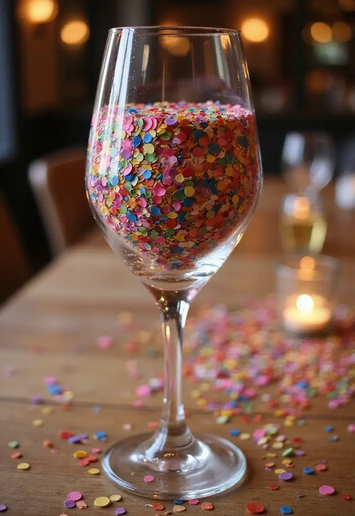 30 Giant Wine Glass Decor Ideas for Playful Centerpieces 50 30 Giant Wine Glass Decor Ideas for Playful Centerpieces - 18. Colorful Confetti