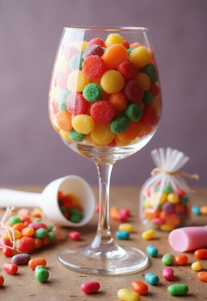 30 Giant Wine Glass Decor Ideas for Playful Centerpieces 2 30 Giant Wine Glass Decor Ideas for Playful Centerpieces - 2. Candy Land Delight