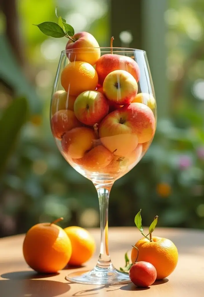 30 Giant Wine Glass Decor Ideas for Playful Centerpieces 58 30 Giant Wine Glass Decor Ideas for Playful Centerpieces - 20. Bright and Cheerful Fruits