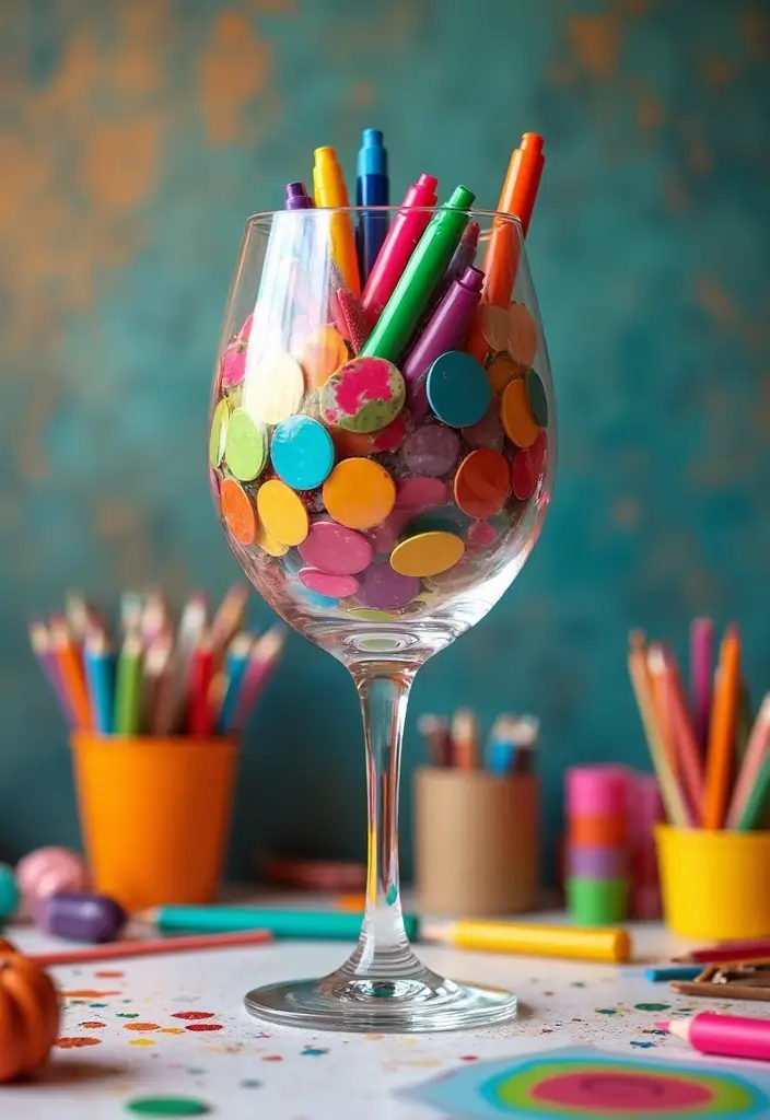 30 Giant Wine Glass Decor Ideas for Playful Centerpieces 65 30 Giant Wine Glass Decor Ideas for Playful Centerpieces - 21. Fun DIY Craft Station