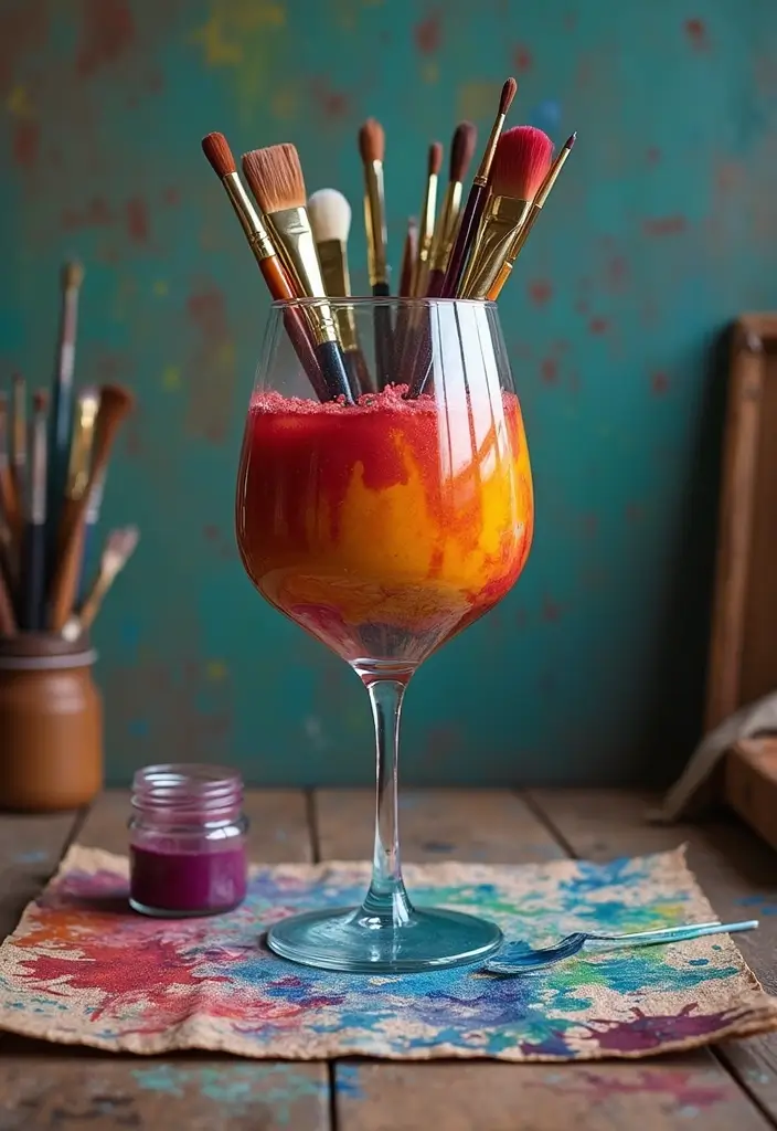 30 Giant Wine Glass Decor Ideas for Playful Centerpieces 79 30 Giant Wine Glass Decor Ideas for Playful Centerpieces - 23. Artistic Paint Displays