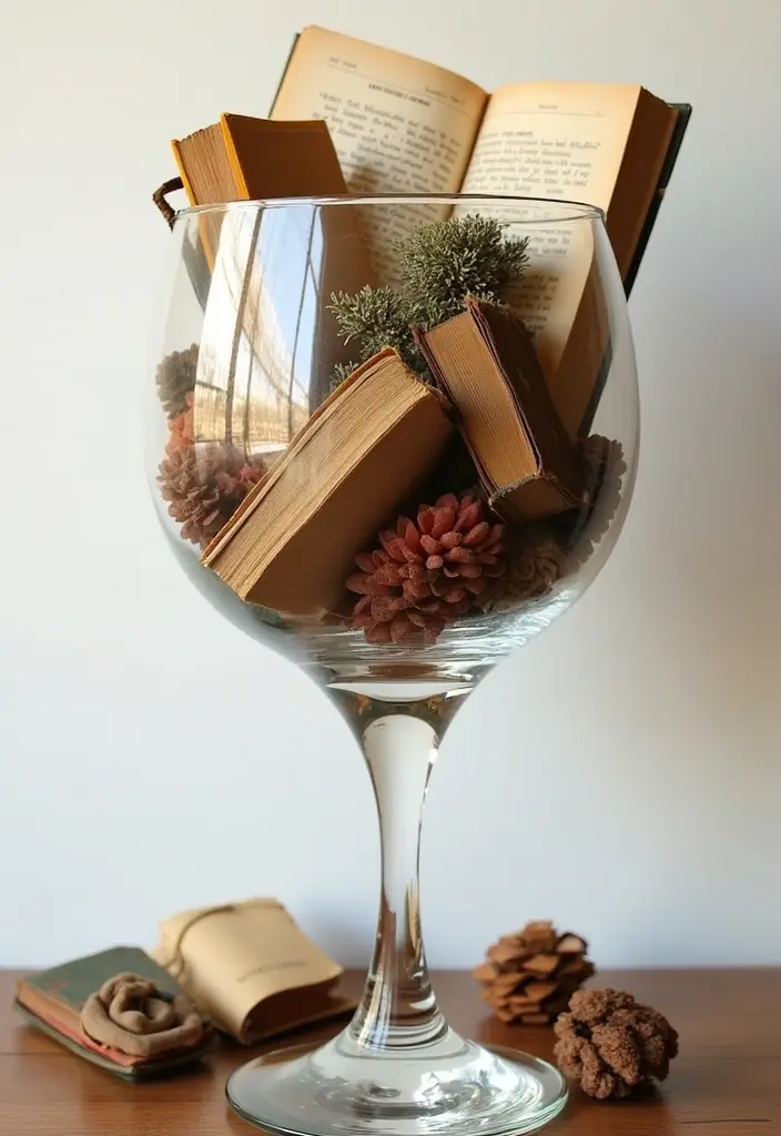30 Giant Wine Glass Decor Ideas for Playful Centerpieces 93 30 Giant Wine Glass Decor Ideas for Playful Centerpieces - 25. Unique Book Display