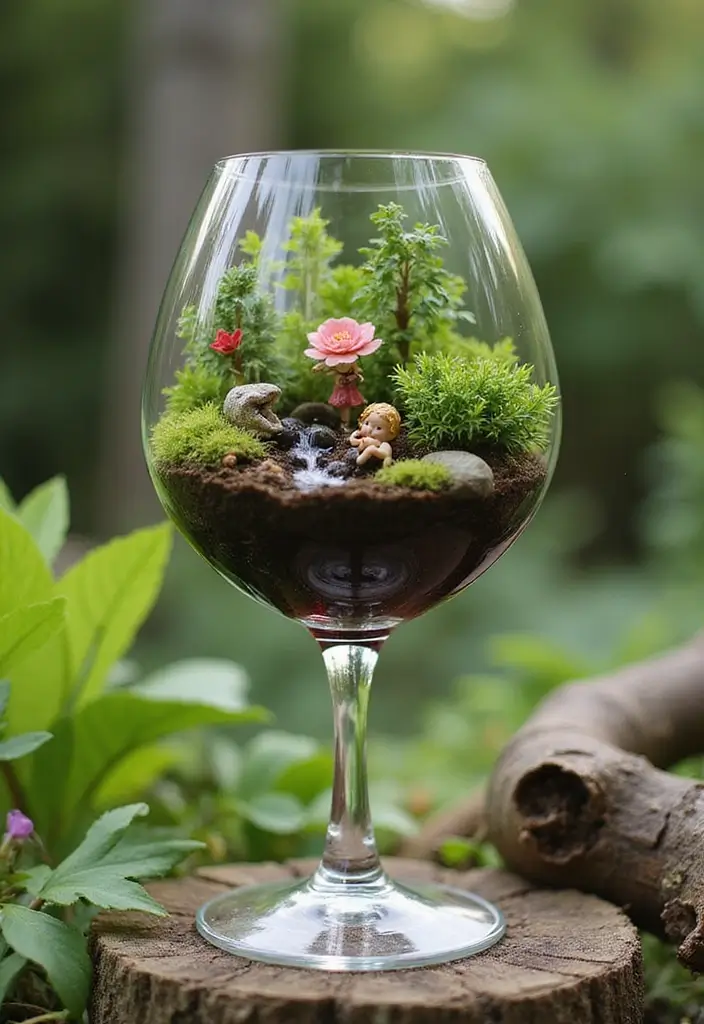30 Giant Wine Glass Decor Ideas for Playful Centerpieces 4 30 Giant Wine Glass Decor Ideas for Playful Centerpieces - 4. Whimsical Fairy Gardens