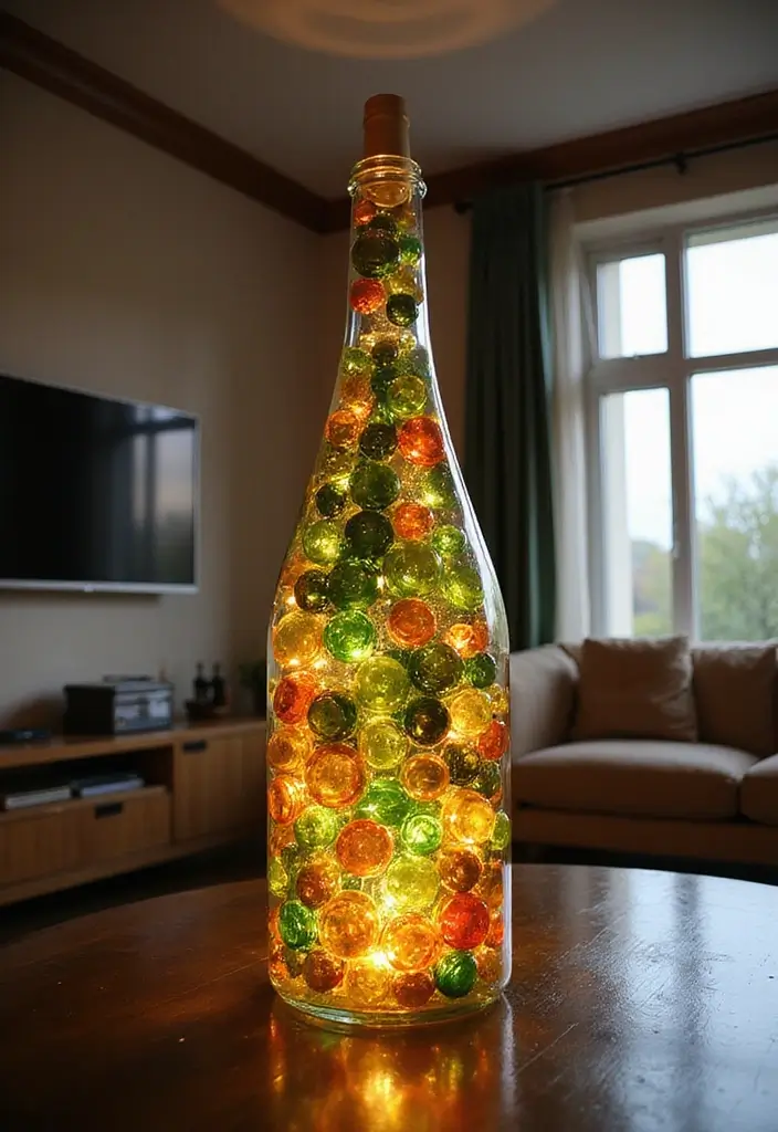 30+ Glass Bottle Decor Ideas for Chic Living Rooms - 12. Artistic Bottle Sculptures