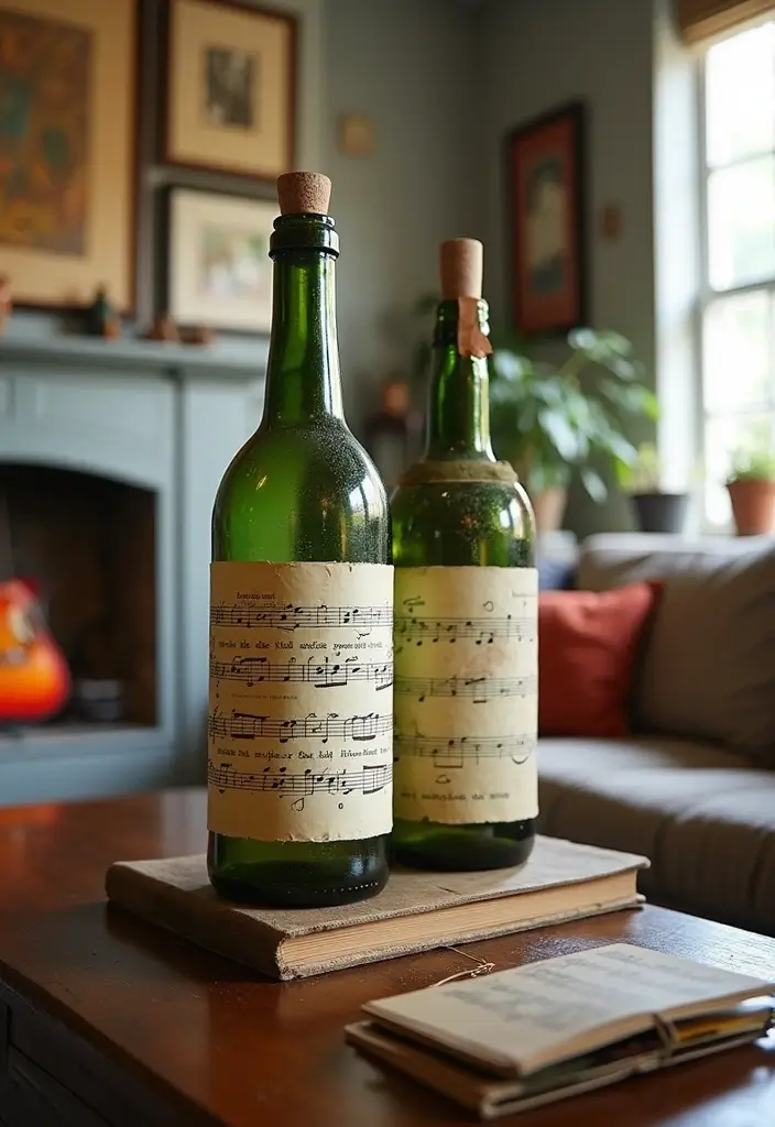 30+ Glass Bottle Decor Ideas for Chic Living Rooms - 14. Upcycling Bottles as Music Stands