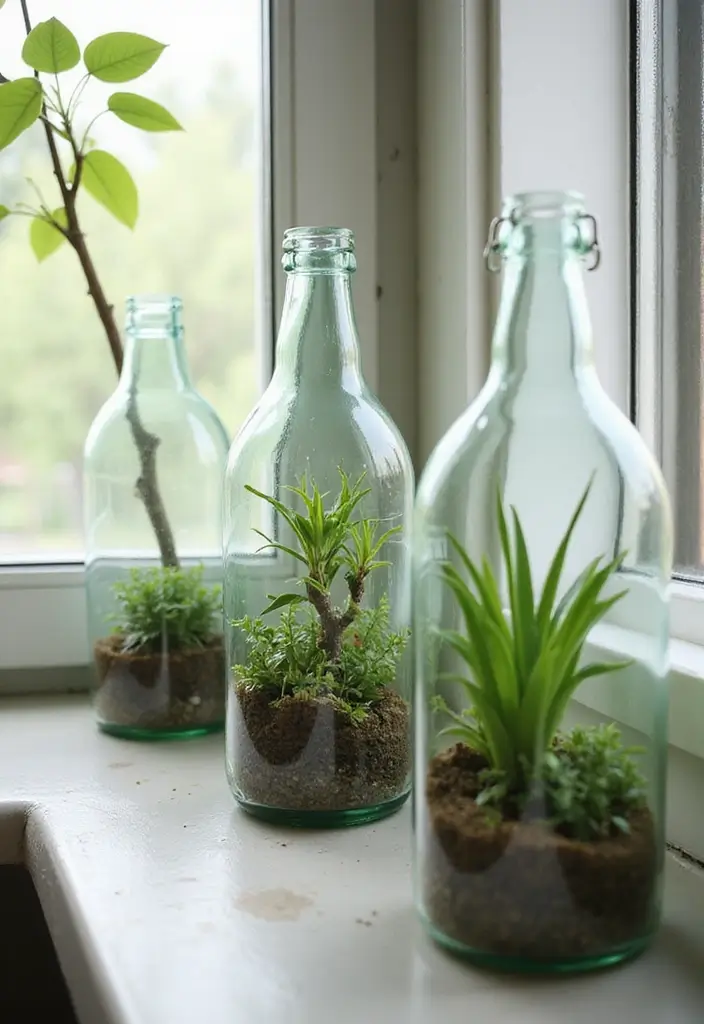 30+ Glass Bottle Decor Ideas for Chic Living Rooms - 16. Glass Bottle Terrariums