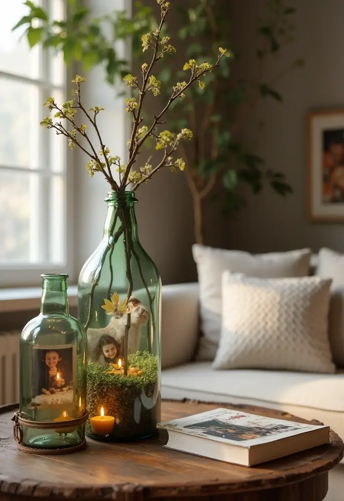 30+ Glass Bottle Decor Ideas for Chic Living Rooms - 23. Glass Bottle Picture Frames