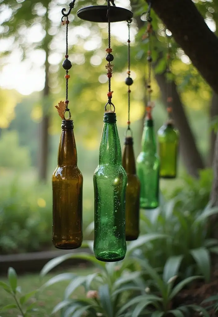 30+ Glass Bottle Decor Ideas for Chic Living Rooms - 24. Glass Bottle Wind Chimes