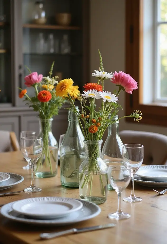 30+ Glass Bottle Decor Ideas for Chic Living Rooms - 29. Bottle Table Decor